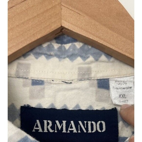 Armando Men's XXL Aztec Western Blue White Geometric Button-Up Shirt - Picture 5 of 5